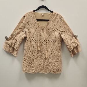 Reba Beige Eyelet Lace Top Large